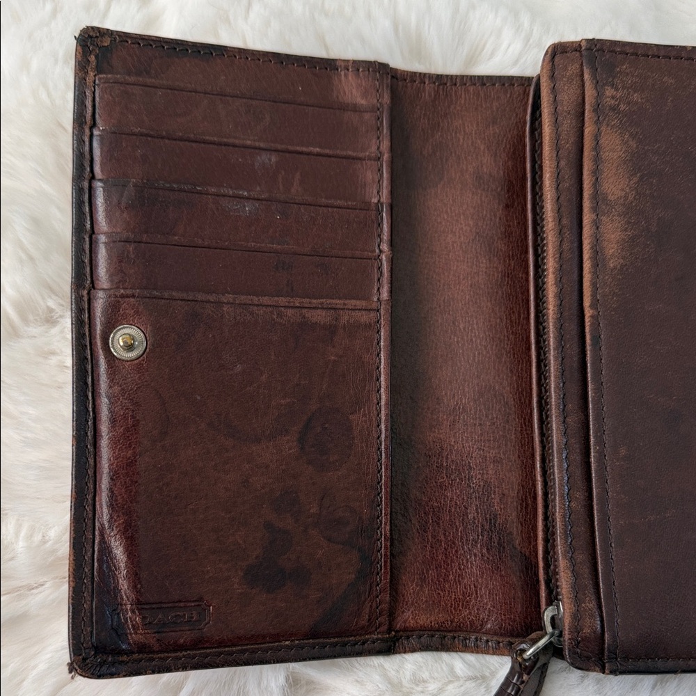 Vintage Y2K Coach Mahogany Brown Leather Billfold Wallet - Picture 7 of 17